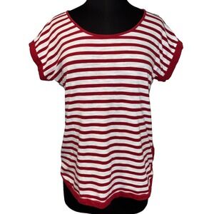Liz Claiborne Striped Top Women's Size M Red White Short Sleeves‎ Beach Weekend